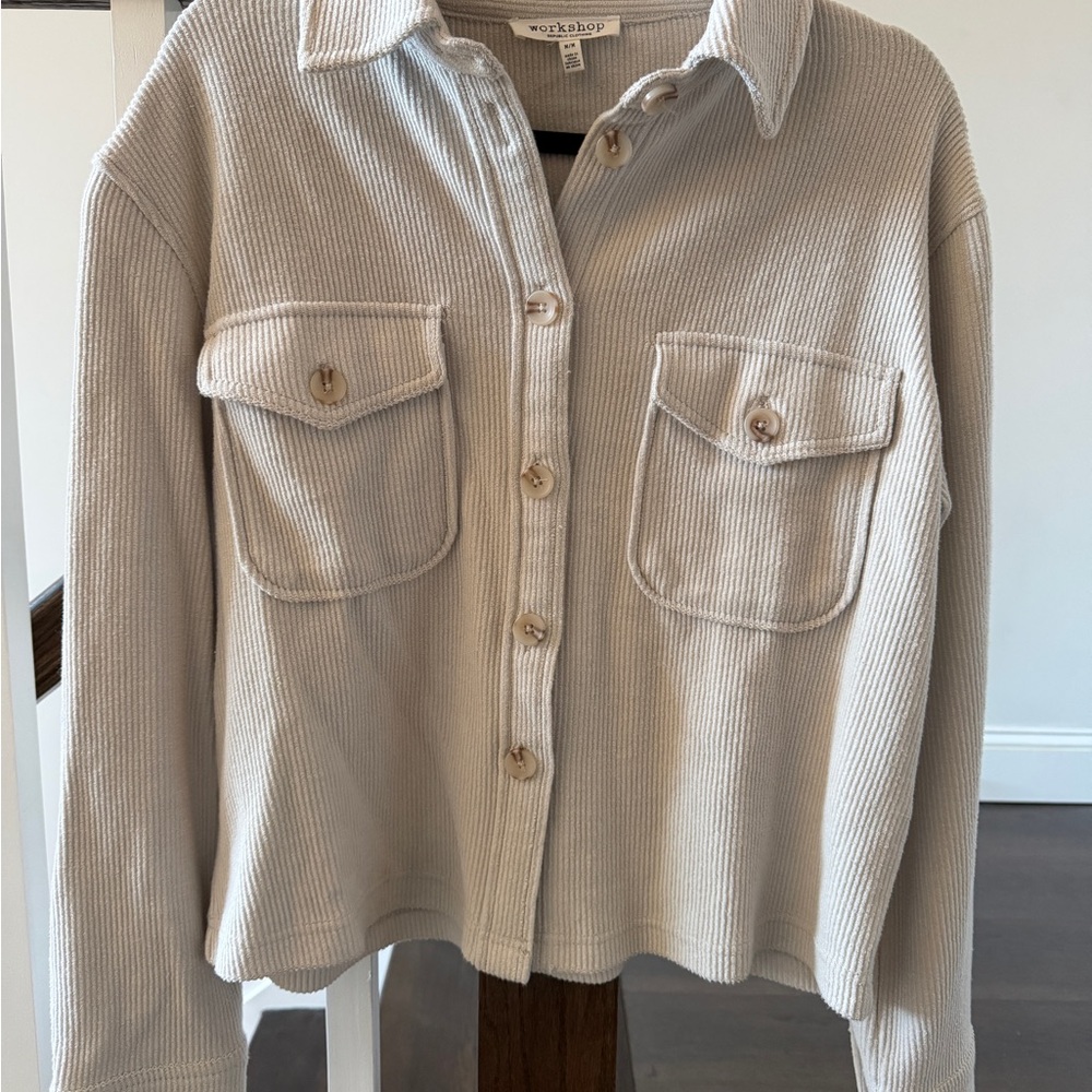 Workshop Republic Clothing Beige/Grey Button Down Shirt